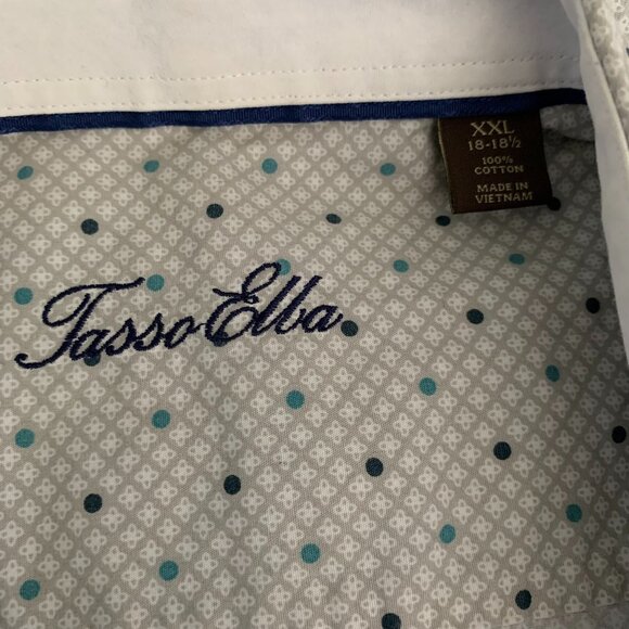 Tasso Elba Button Up Long Sleeve Shirt XXL Grey Dots Flip Cuff Cotton Collared - Picture 7 of 7